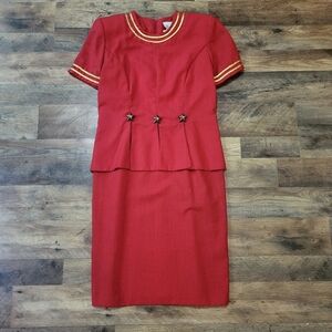 Mrs.Dorby Women's Vintage 80s Gold and Red Star Embellished Zip-Up Dress 12